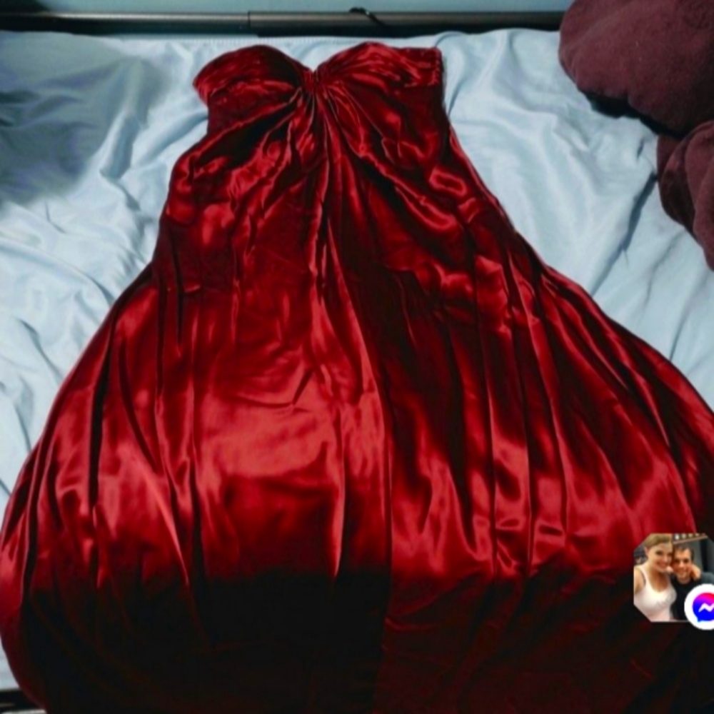 Like New Beautiful Ruby Colored Strapless Long Dr… - image 1